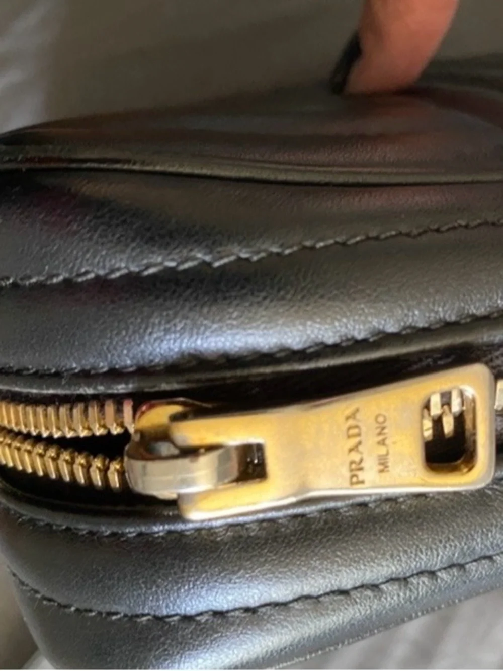 Prada Black Quilted Leather Crossbody Camera Bag with Gold Logo